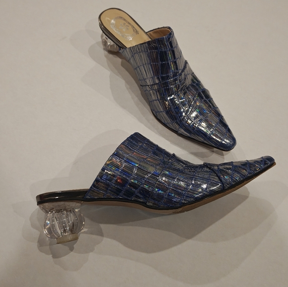 MIND BLOWING METALLIC MULES WITH ACRYLIC HEEL * SIZE: 9 - Picture 2 of 5